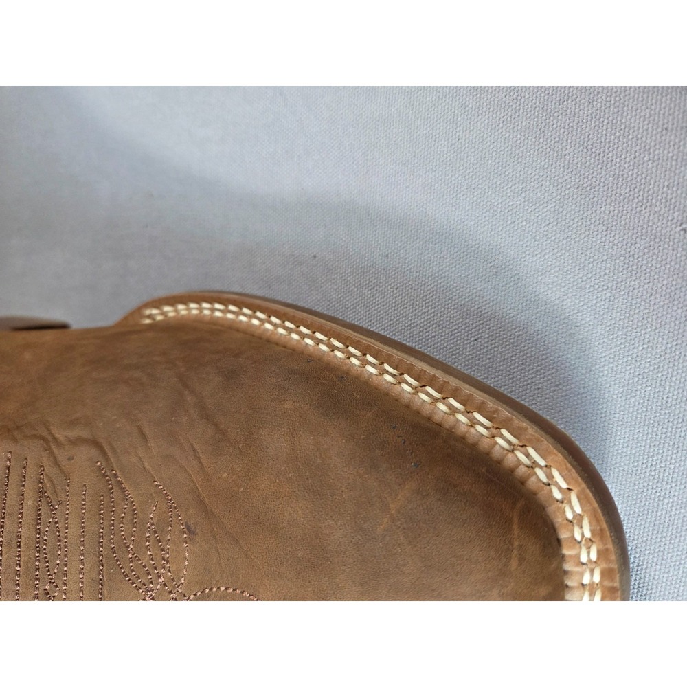 Justin Cowboy Boots Mens 11.5D Brown Blue Big Bucks Wide Square Toe Vibram Sole - Picture 12 of 15